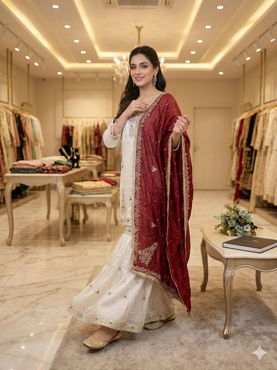 FANDY SILK SEQUENCE EMBROIDERY SARARA WITH DUPATTA