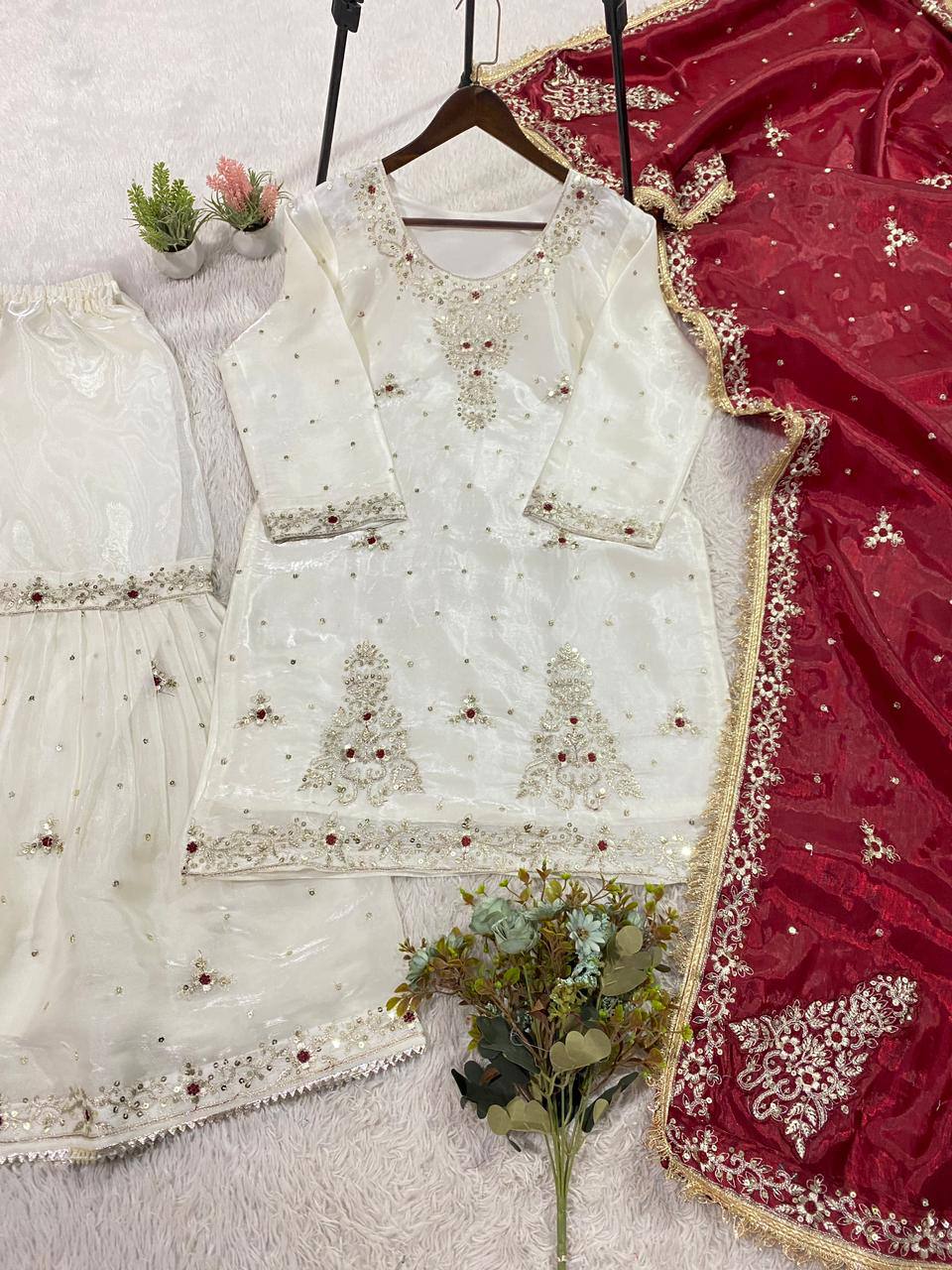 FANDY SILK SEQUENCE EMBROIDERY SARARA WITH DUPATTA