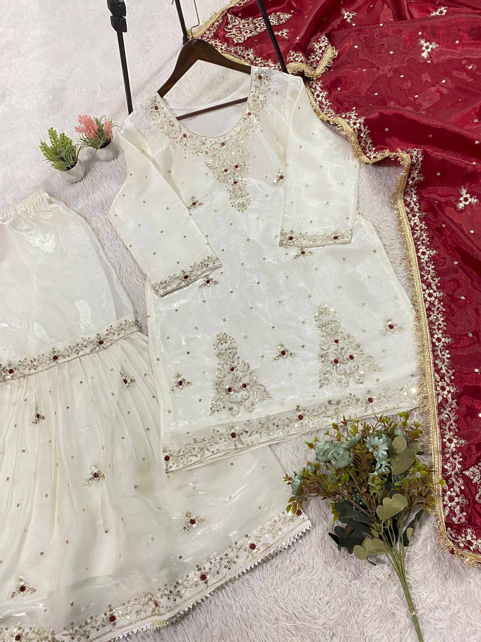 FANDY SILK SEQUENCE EMBROIDERY SARARA WITH DUPATTA