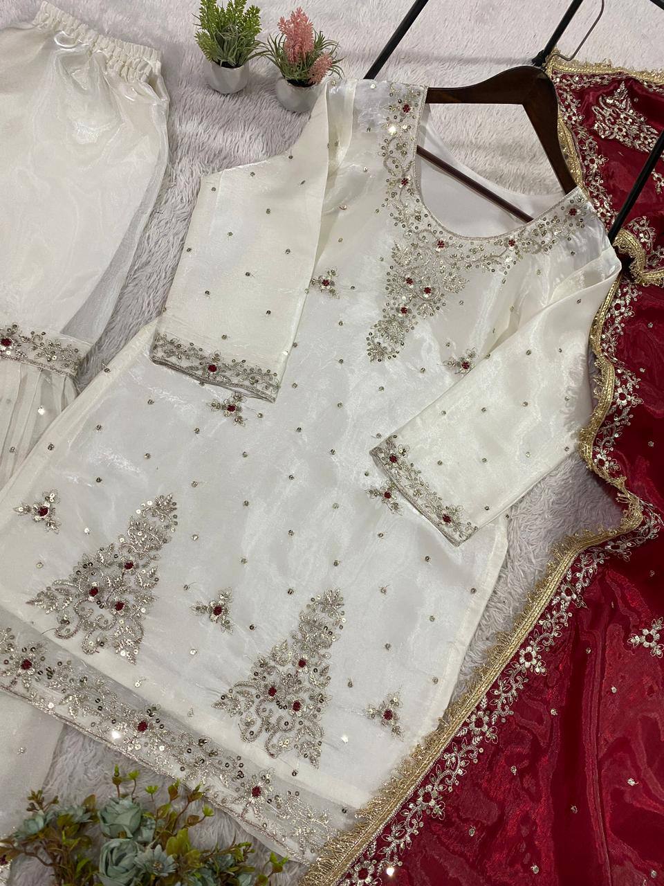 FANDY SILK SEQUENCE EMBROIDERY SARARA WITH DUPATTA