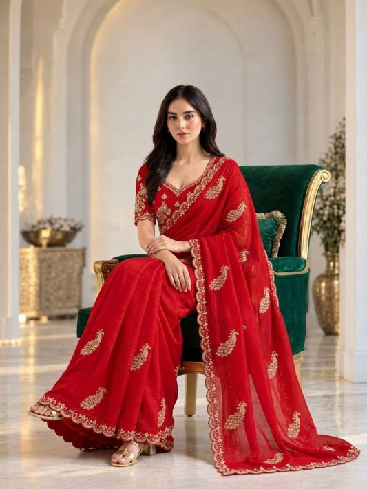 Designer Party Wear Fendy Satin Silk Saree