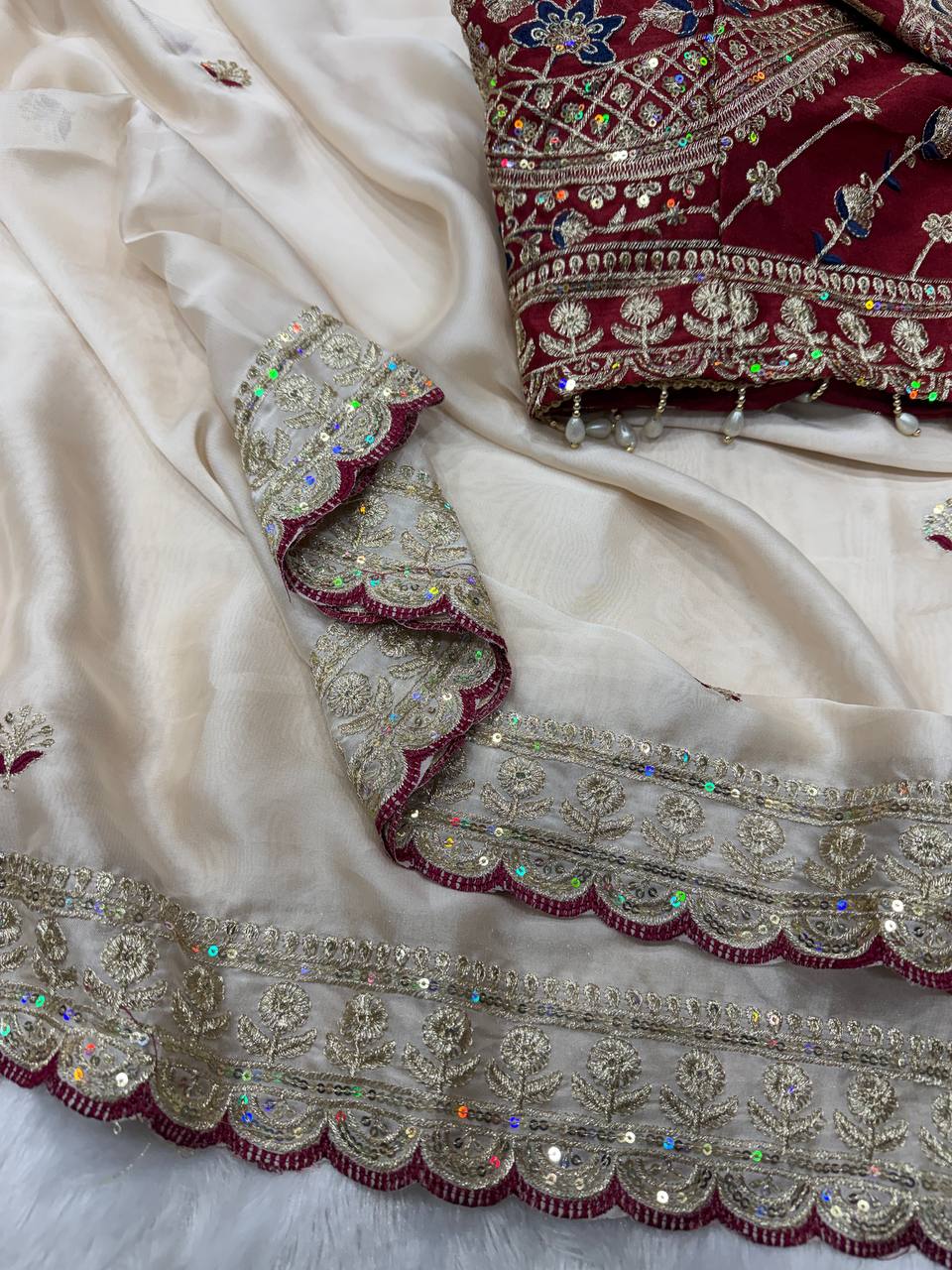 Soft Rangoli silk Beautiful Sequence embroidery work saree