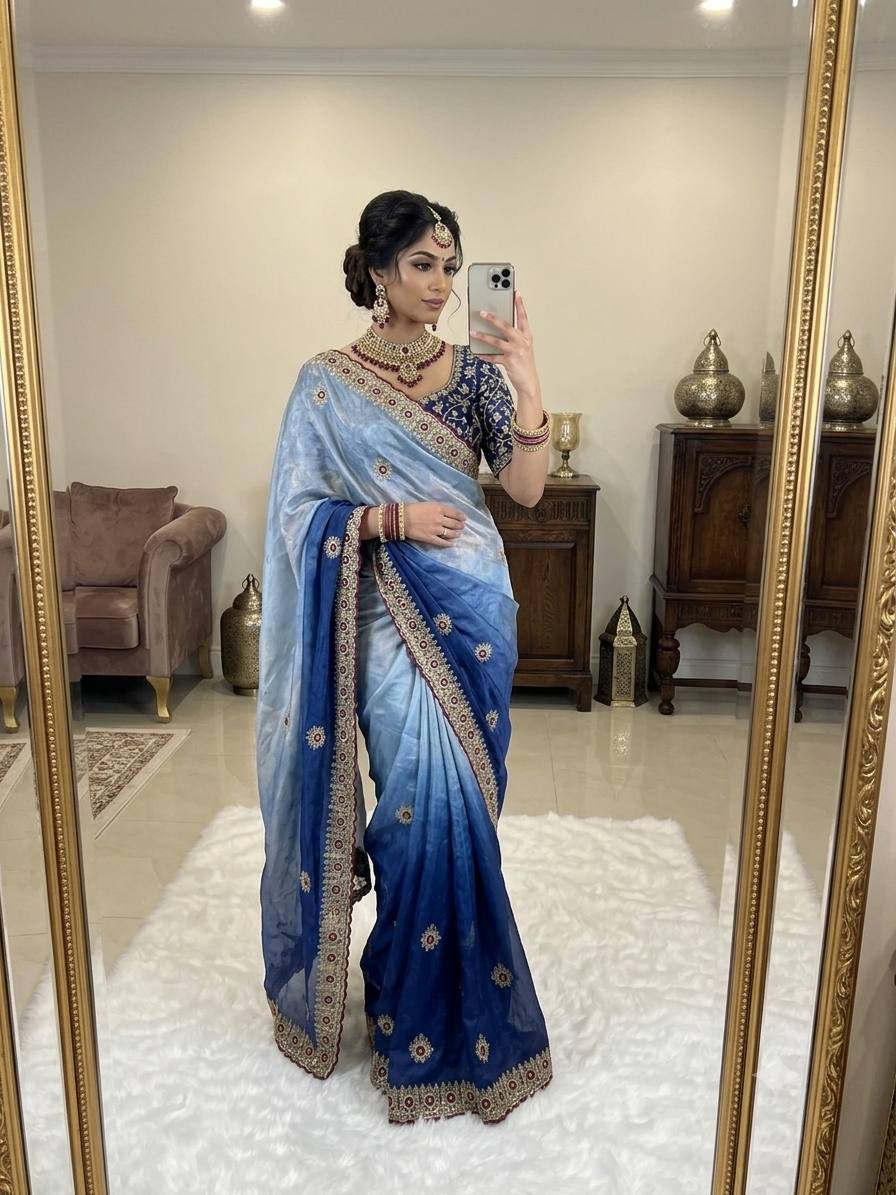 Premium two tone Space Silk Saree