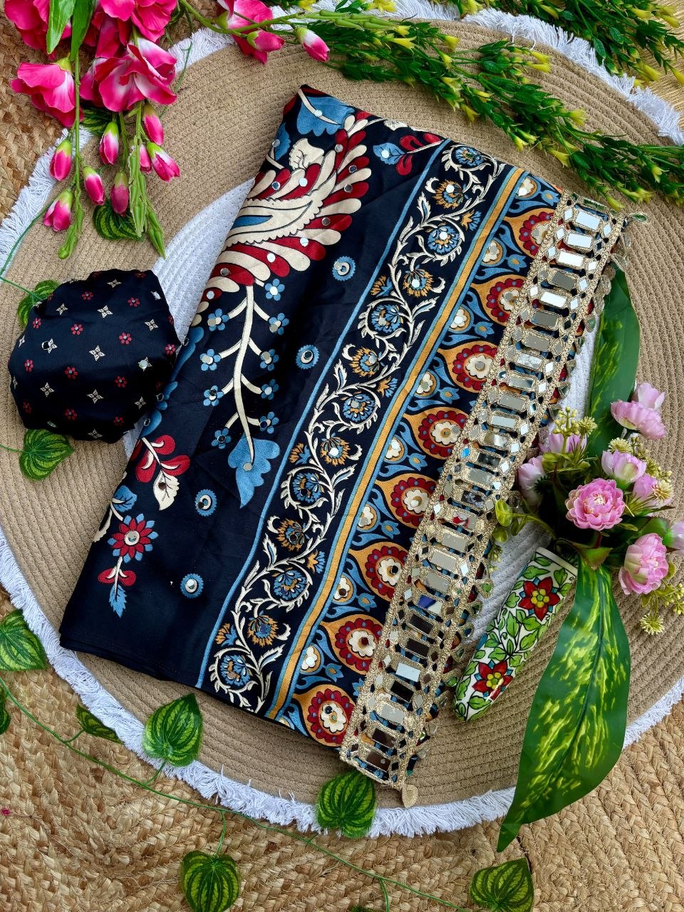 Very Soft and Elegant Rich look Original Japan Sartin Ajarak Print Saree