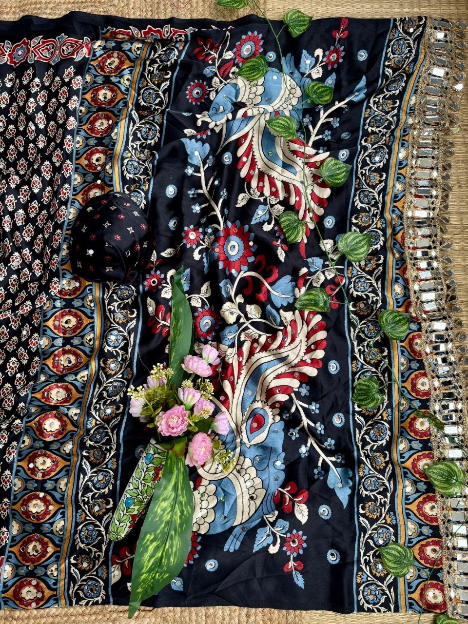 Very Soft and Elegant Rich look Original Japan Sartin Ajarak Print Saree