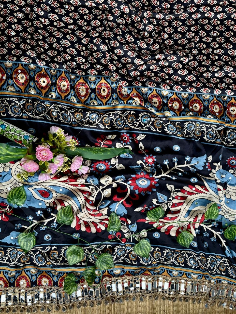 Very Soft and Elegant Rich look Original Japan Sartin Ajarak Print Saree