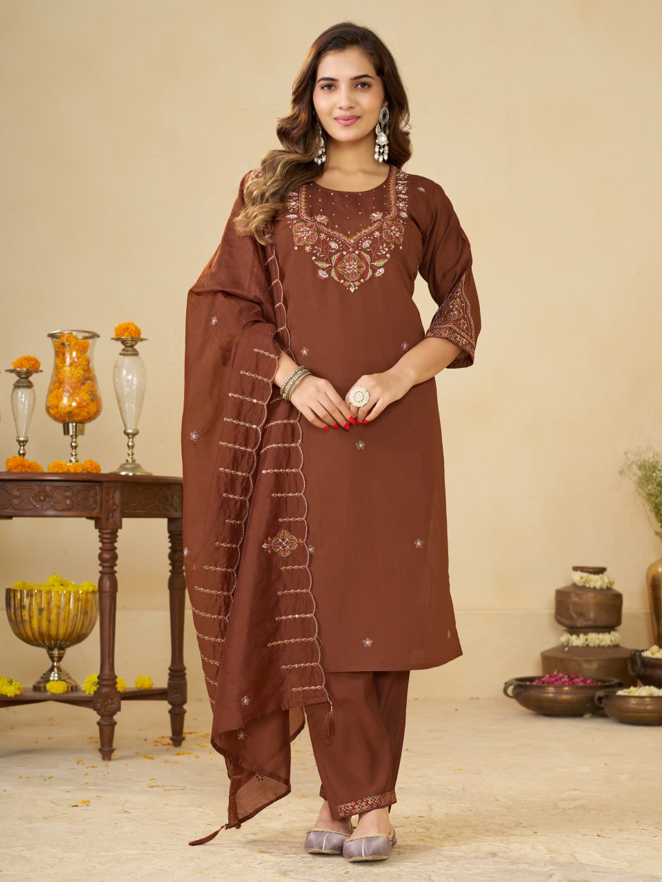 Marina Silk Multi Embroidery Thread With Hand Work Suit