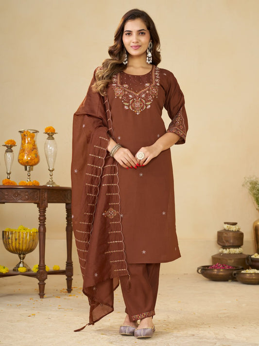 Marina Silk Multi Embroidery Thread With Hand Work Suit