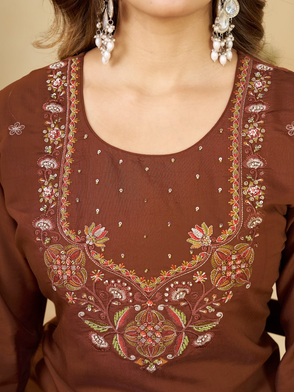 Marina Silk Multi Embroidery Thread With Hand Work Suit