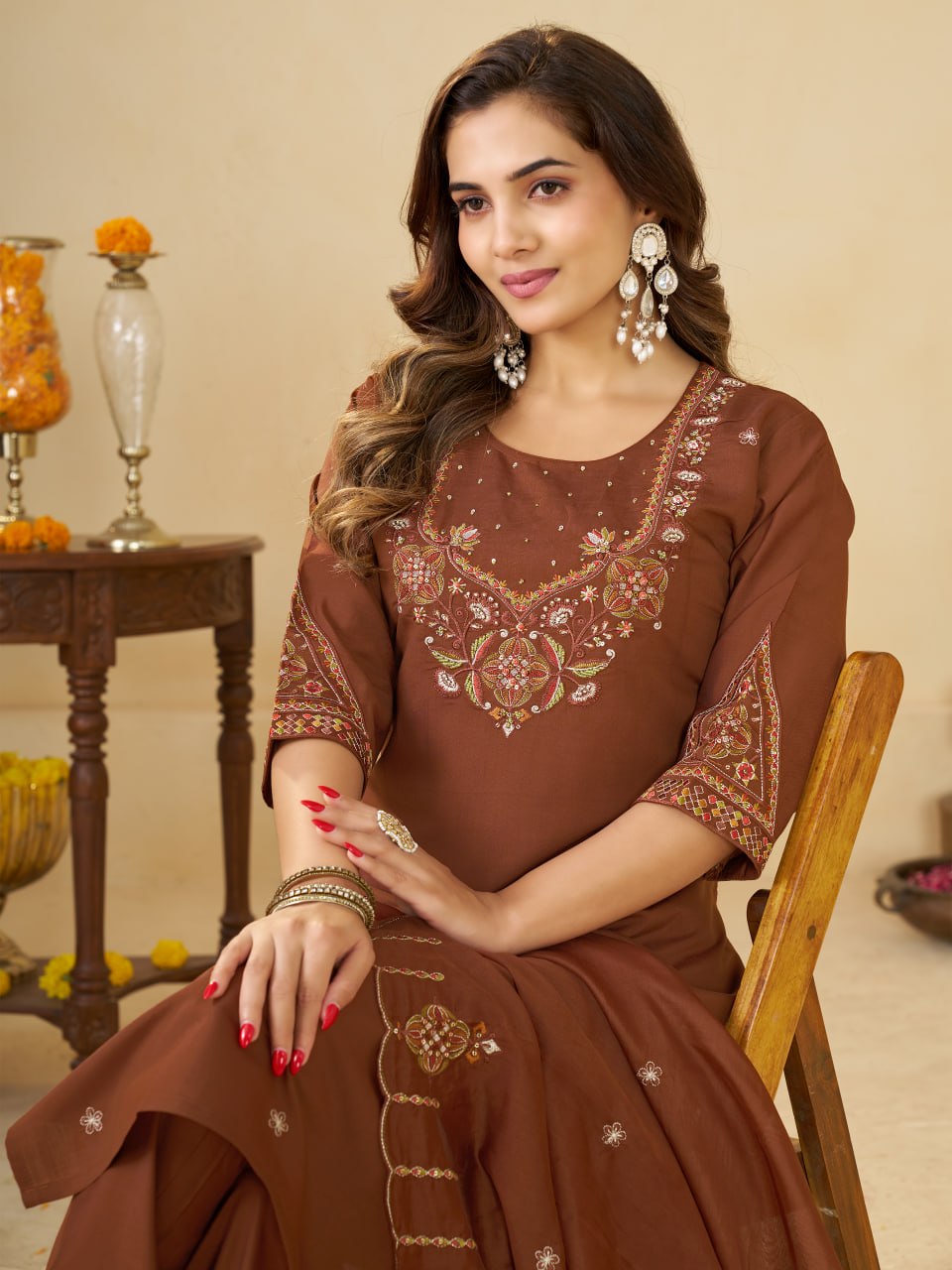 Marina Silk Multi Embroidery Thread With Hand Work Suit