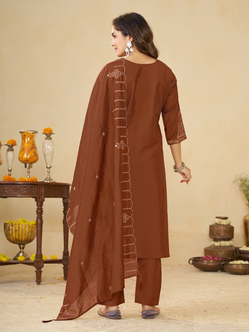 Marina Silk Multi Embroidery Thread With Hand Work Suit