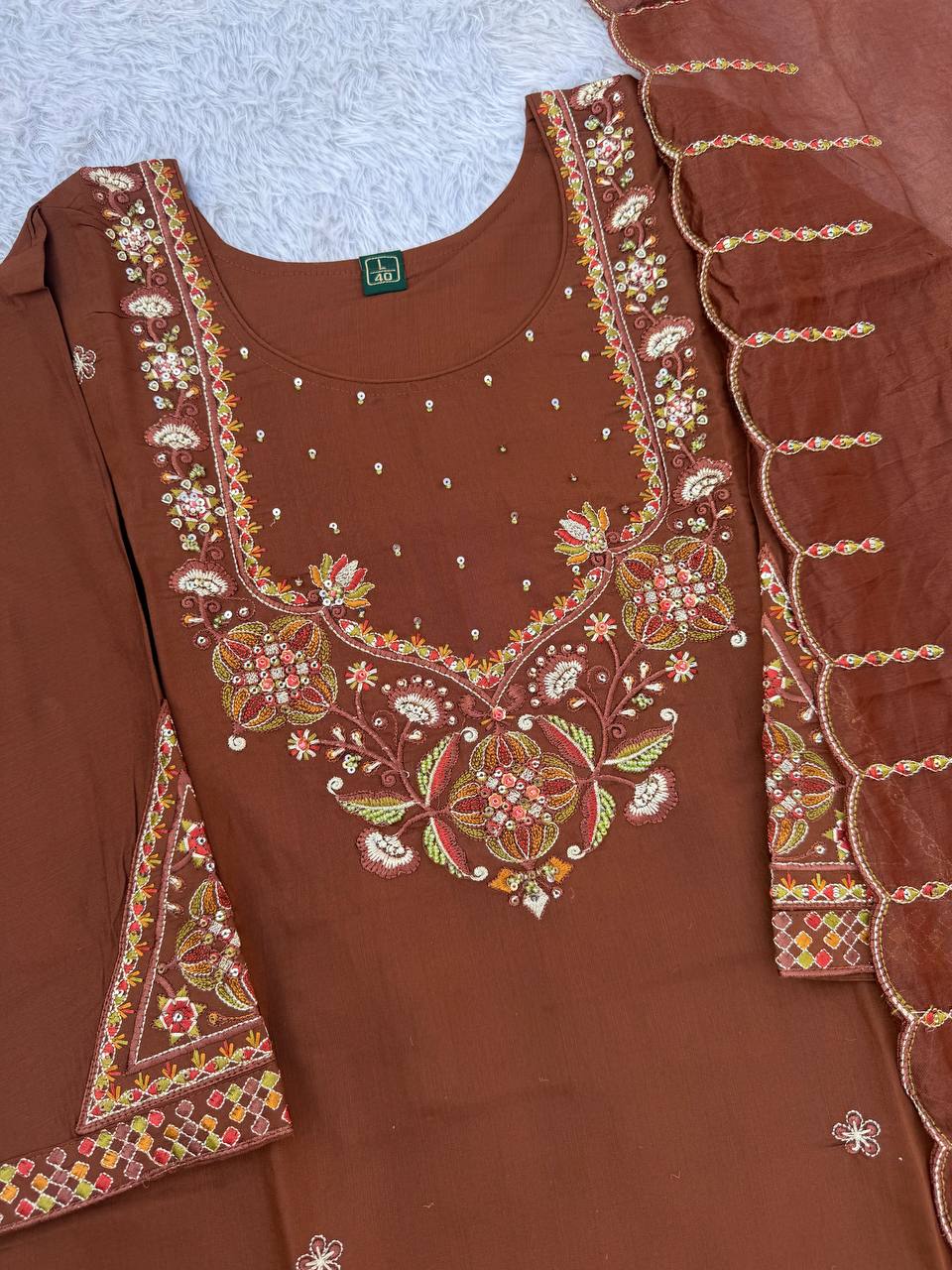 Marina Silk Multi Embroidery Thread With Hand Work Suit