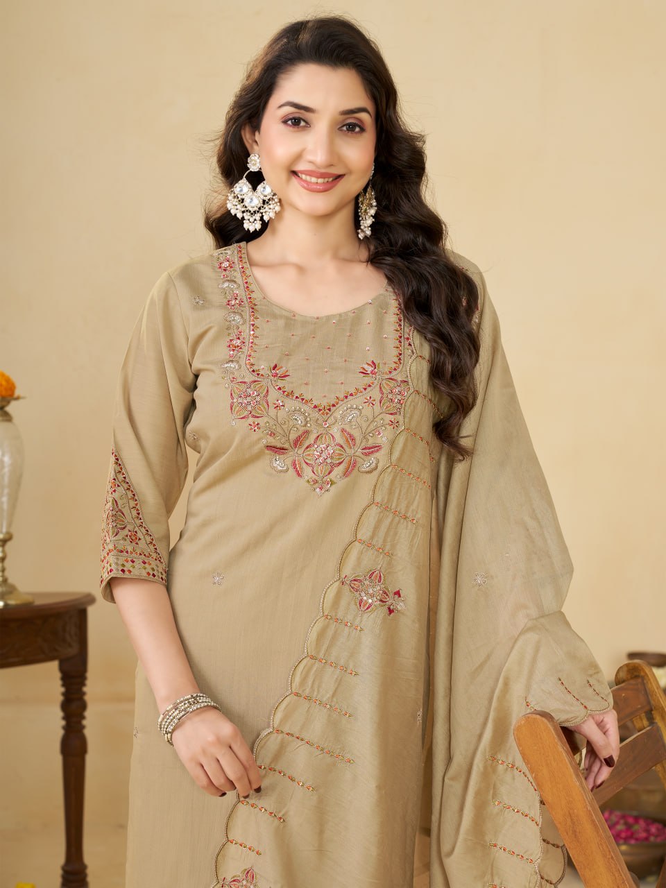 Marina Silk Multi Embroidery Thread With Hand Work Suit