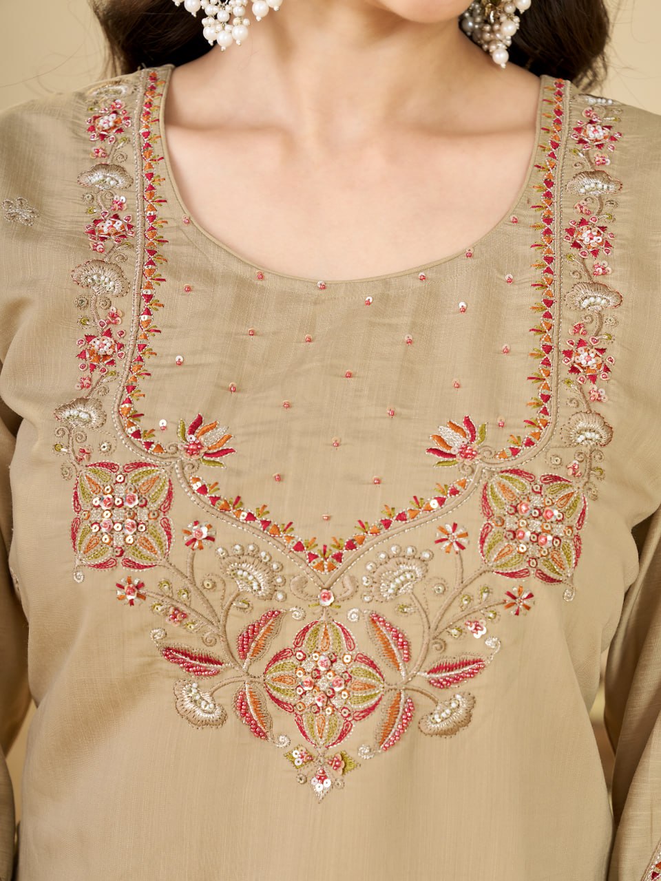 Marina Silk Multi Embroidery Thread With Hand Work Suit