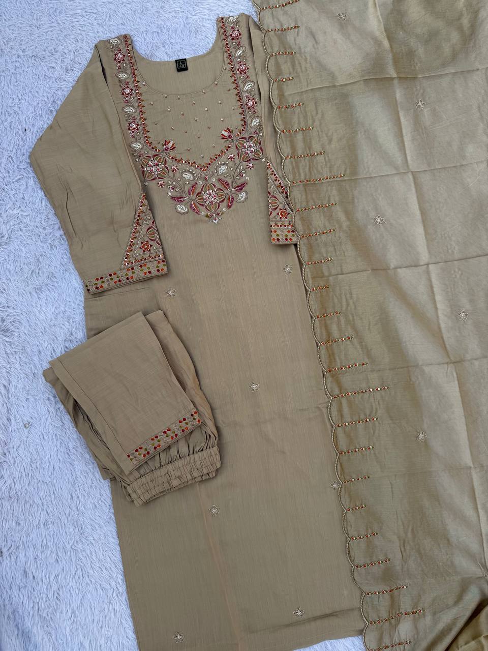 Marina Silk Multi Embroidery Thread With Hand Work Suit