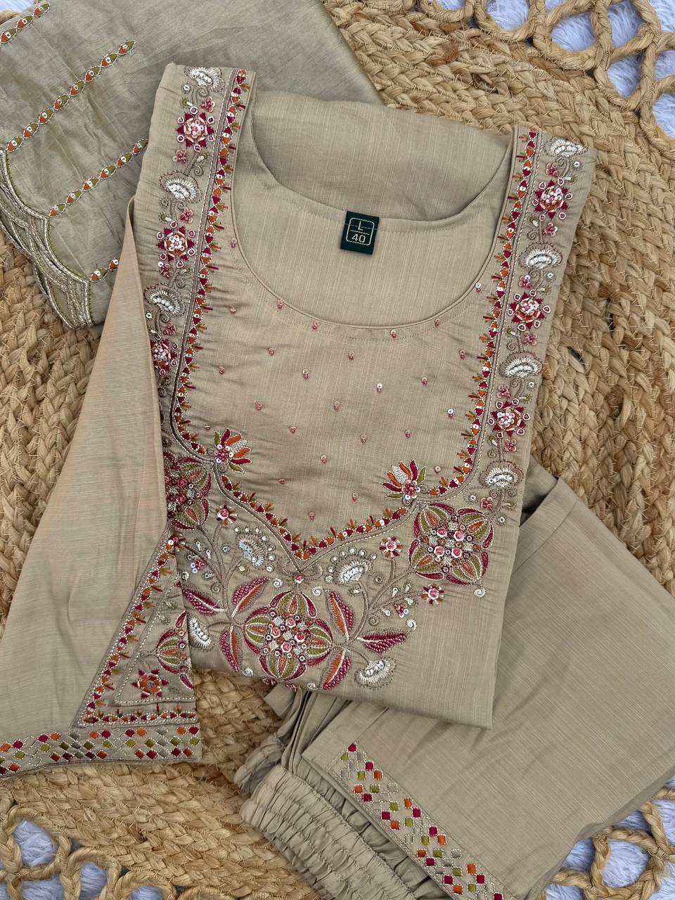 Marina Silk Multi Embroidery Thread With Hand Work Suit