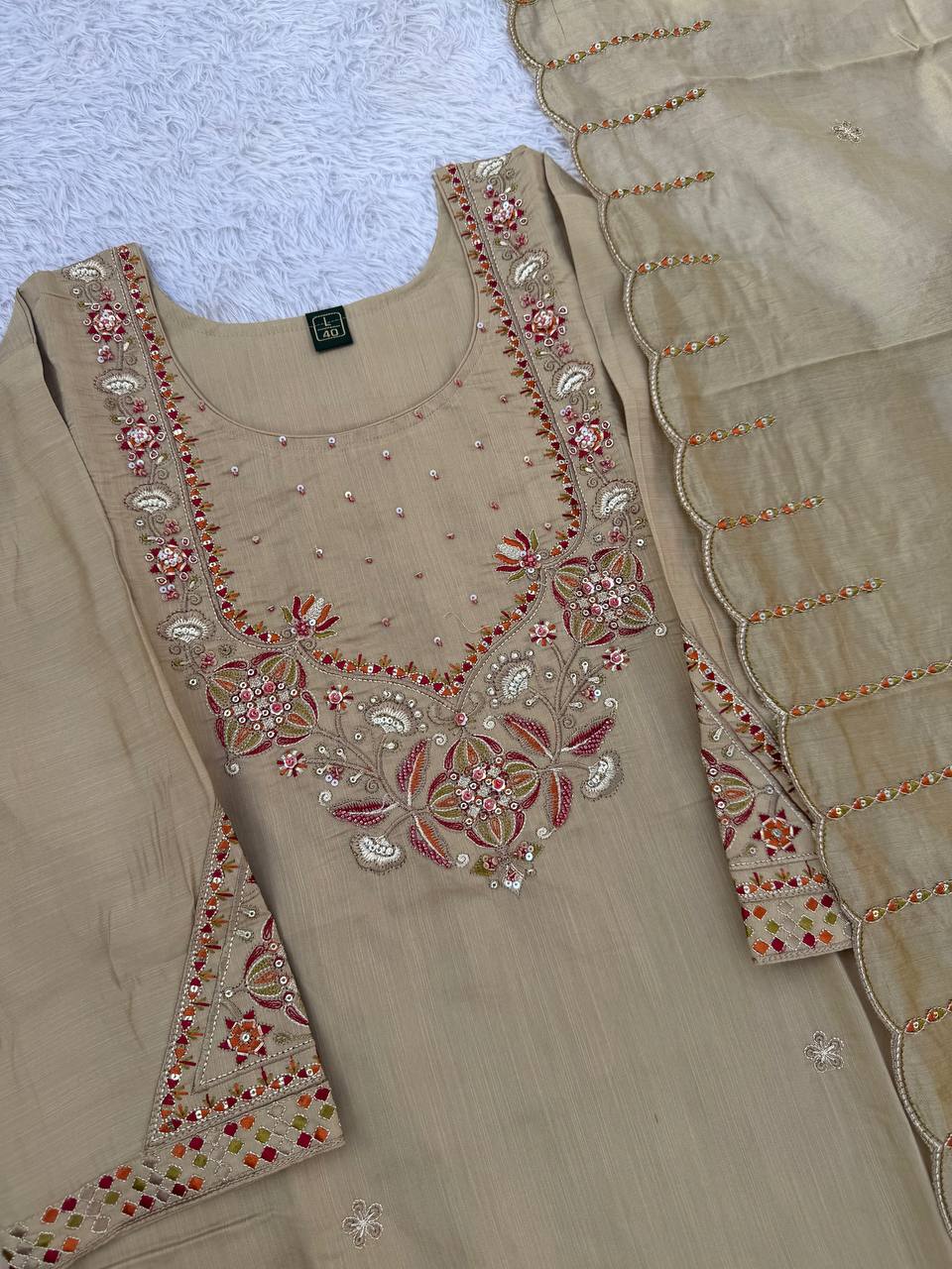 Marina Silk Multi Embroidery Thread With Hand Work Suit