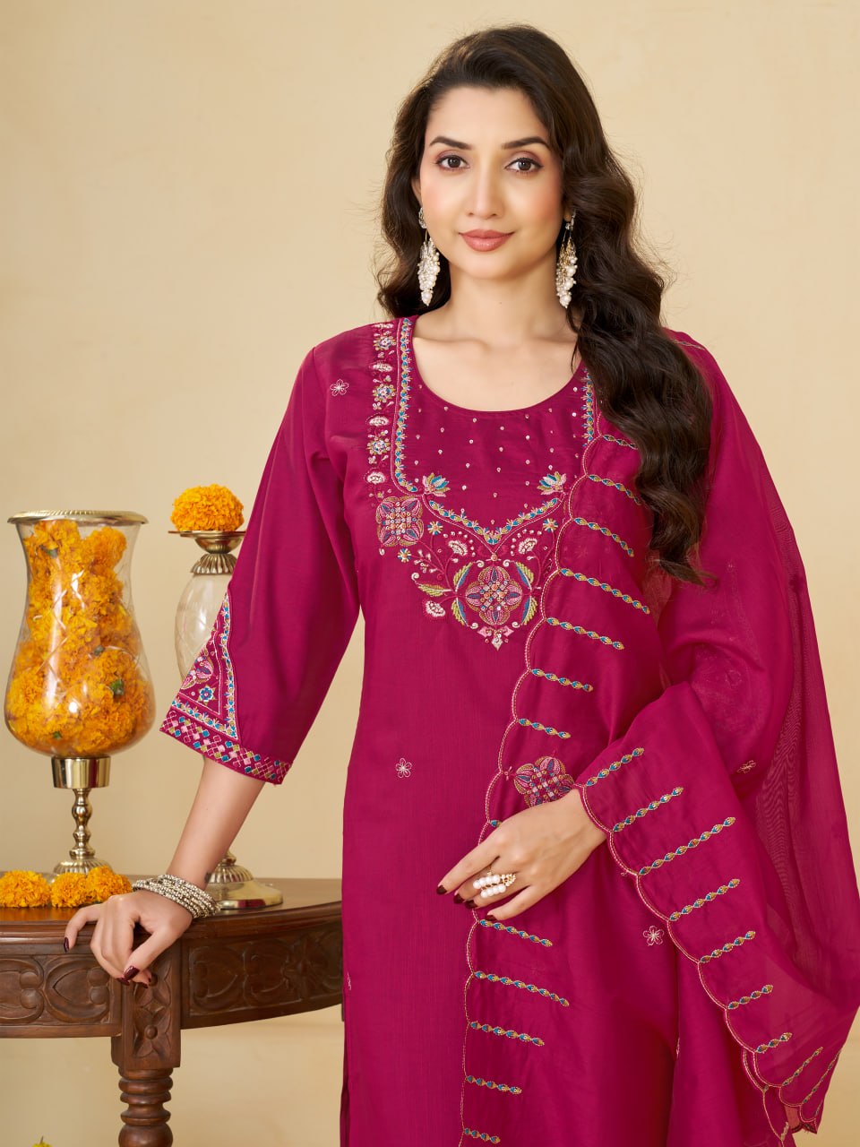 Marina Silk Multi Embroidery Thread With Hand Work Suit