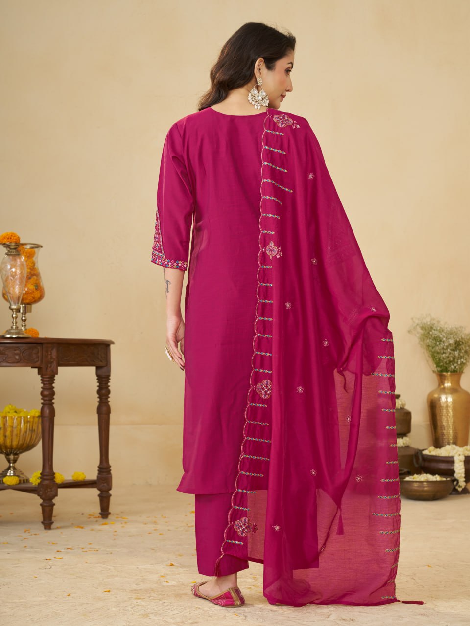 Marina Silk Multi Embroidery Thread With Hand Work Suit