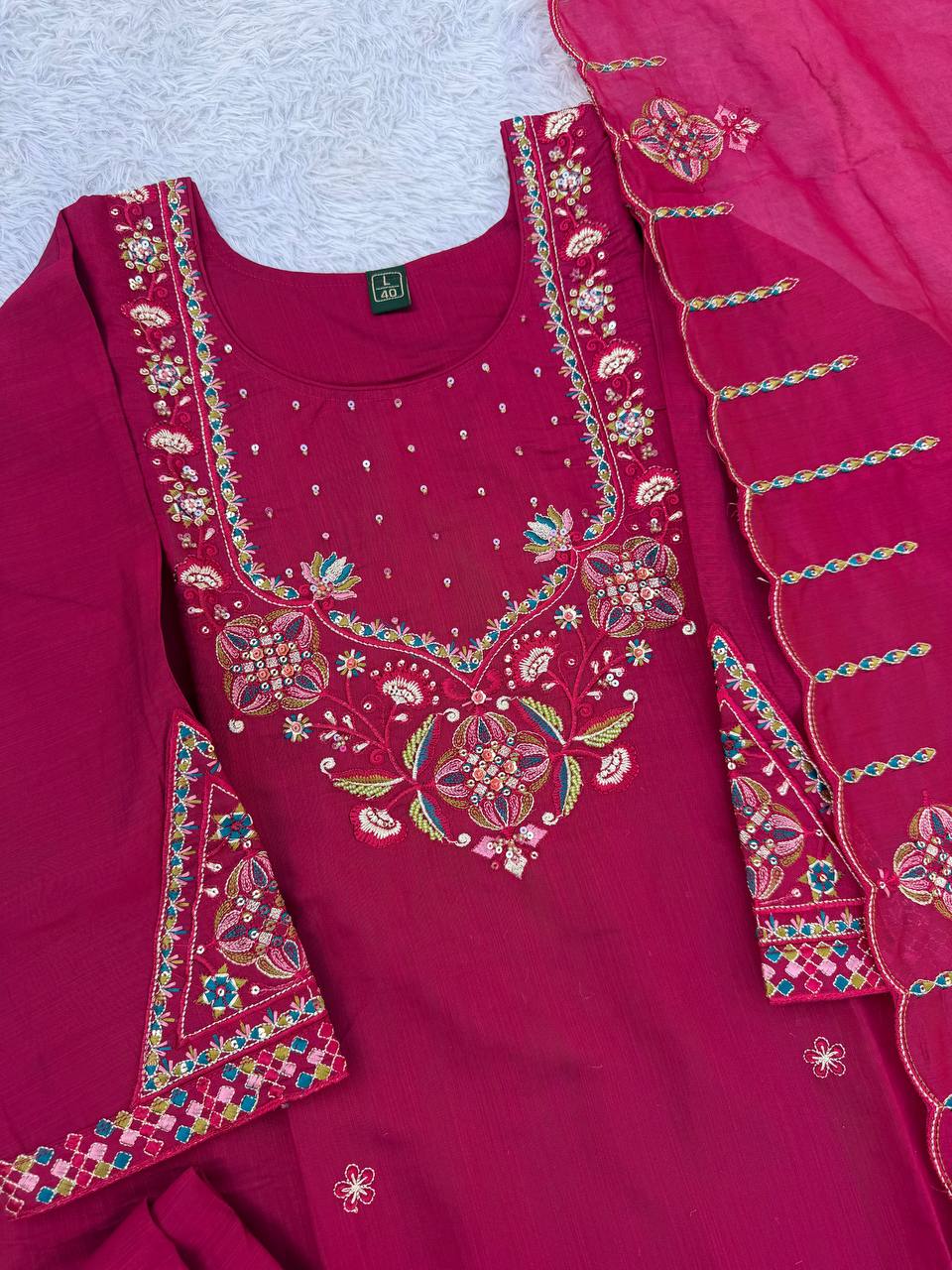 Marina Silk Multi Embroidery Thread With Hand Work Suit