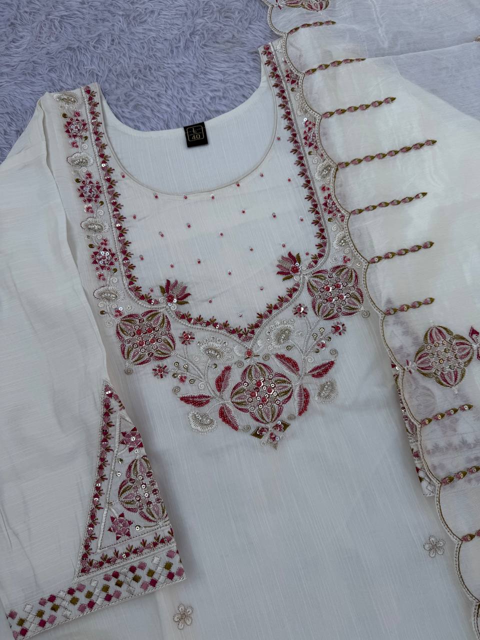 Marina Silk Multi Embroidery Thread With Hand Work Suit