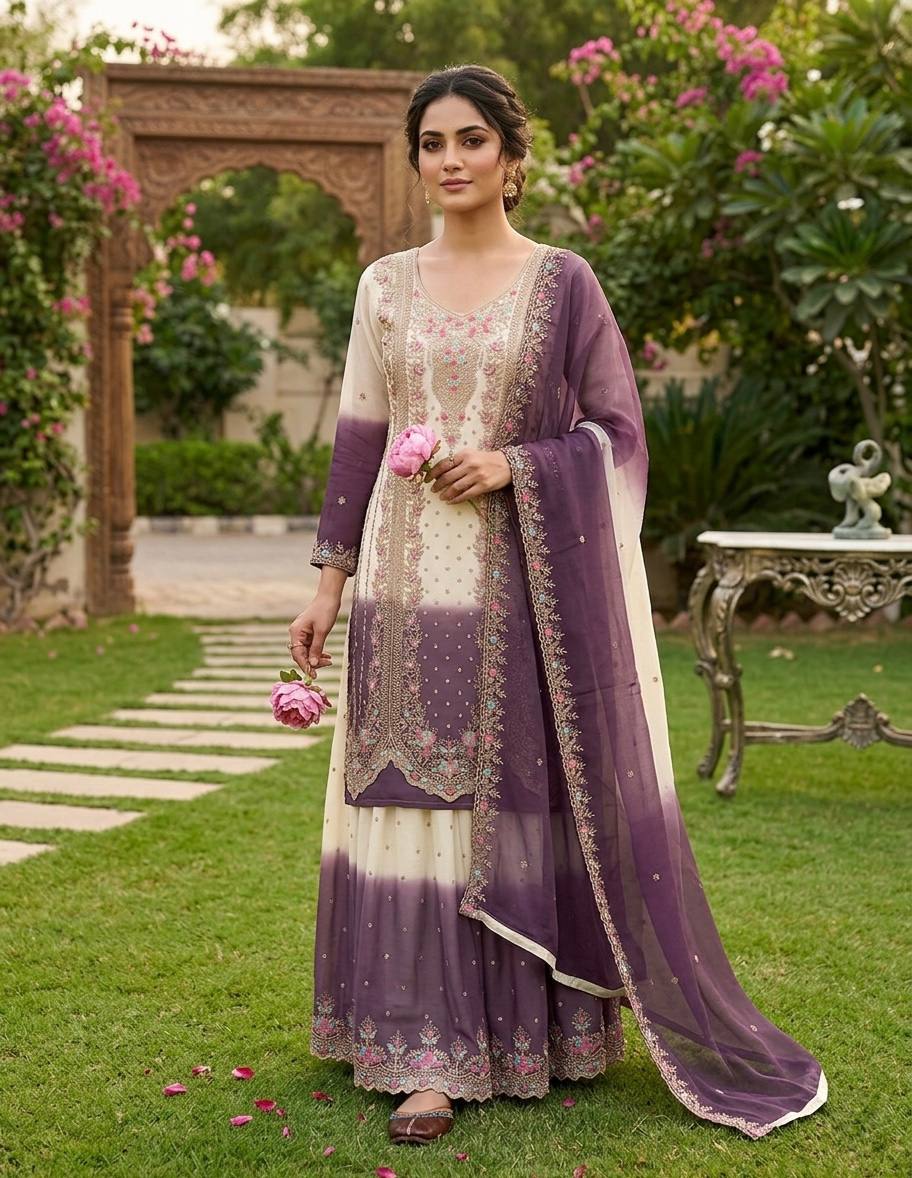 Launching New Đěsigner Party Wear Look Pur Heavy Dual Tone Suit