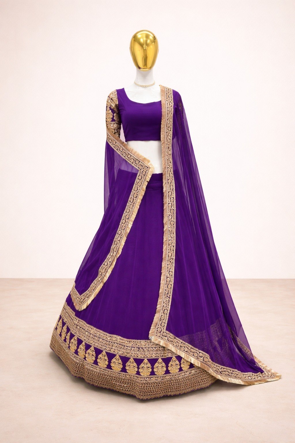 Faux Georgette Zari Sequence Embroidery Lehenga