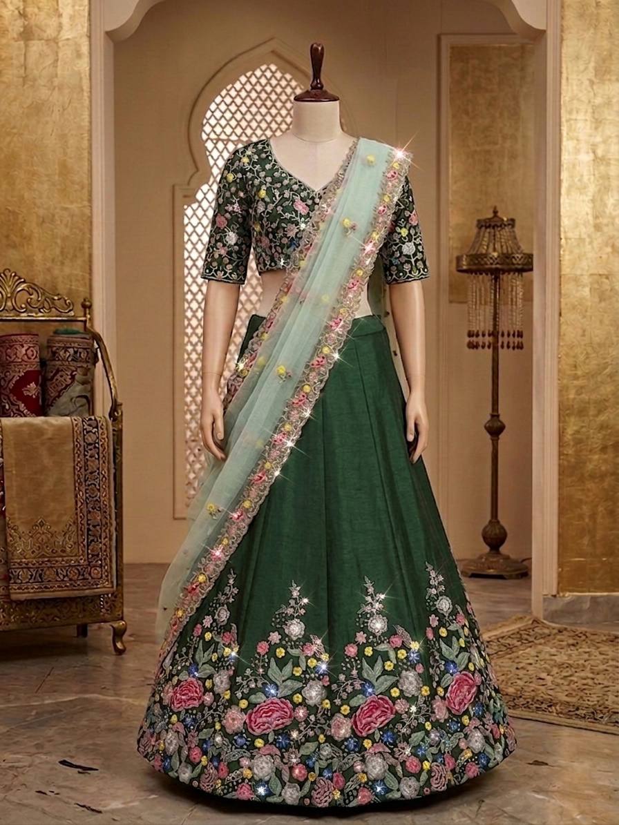 Launching 4 Meter Flared Premium Super Satin Silk Lehenga