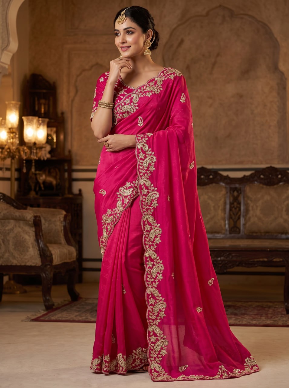 Fendy Sattin With C -pallu 3 mm sequence coding embroidery work saree