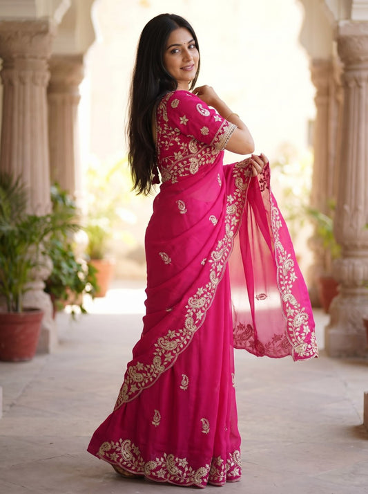 Fendy Sattin With C -pallu 3 mm sequence coding embroidery work saree