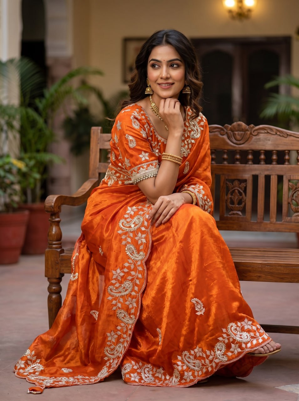 Fendy Sattin With C -pallu 3 mm sequence coding embroidery work saree