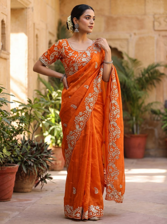 Fendy Sattin With C -pallu 3 mm sequence coding embroidery work saree