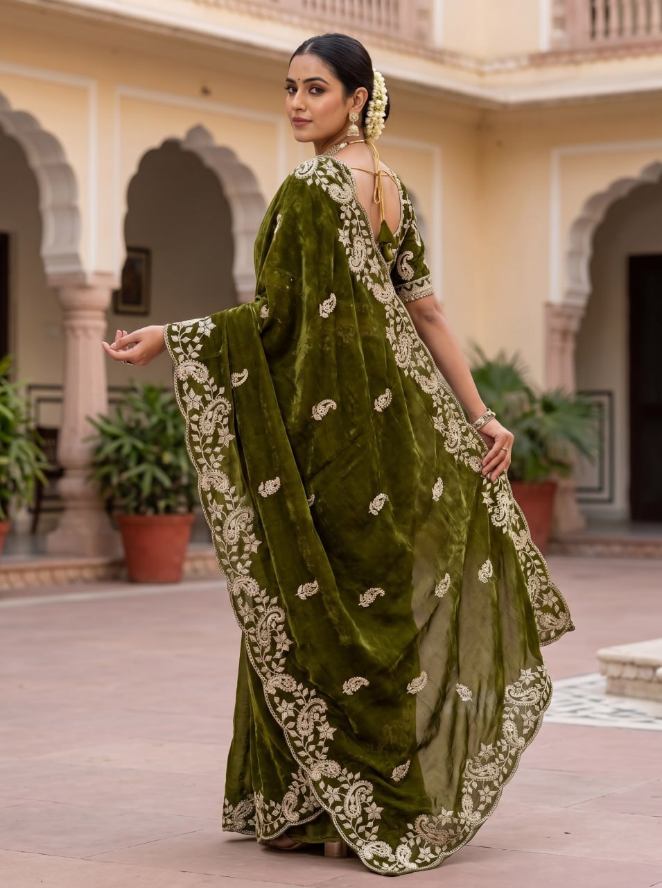 Fendy Sattin With C -pallu 3 mm sequence coding embroidery work saree