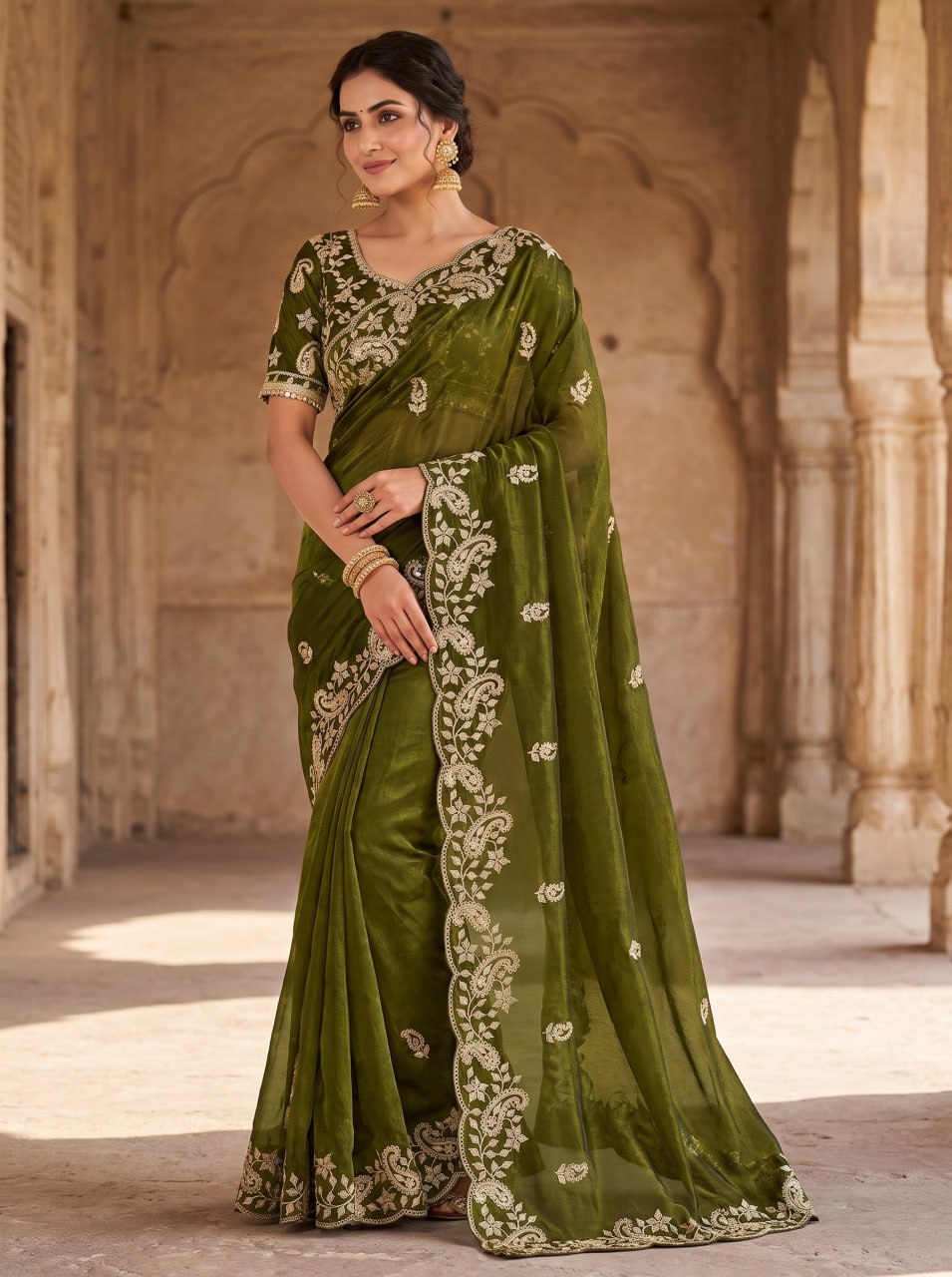 Fendy Sattin With C -pallu 3 mm sequence coding embroidery work saree