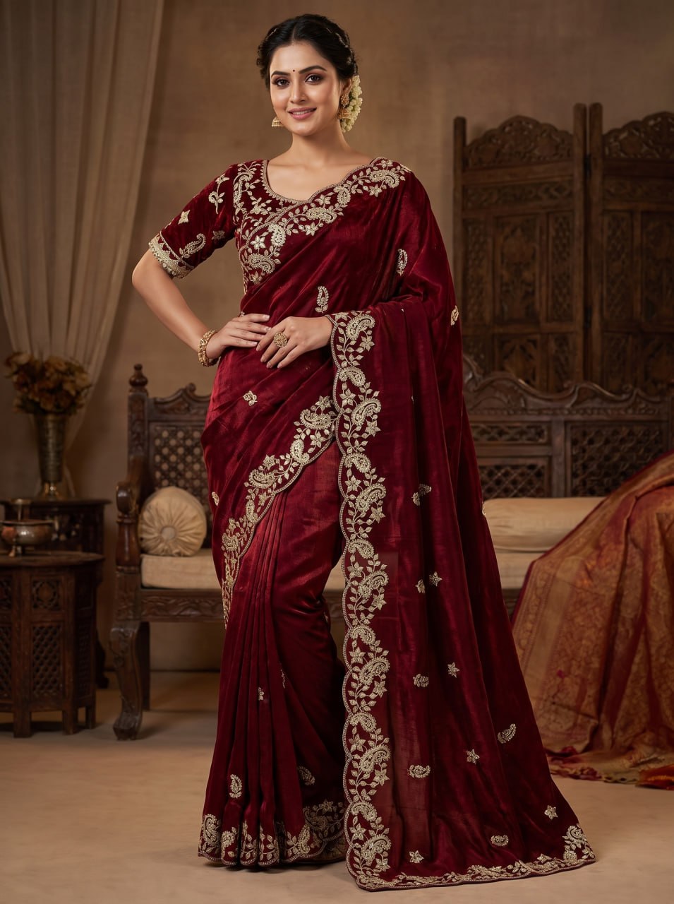 Fendy Sattin With C -pallu 3 mm sequence coding embroidery work saree