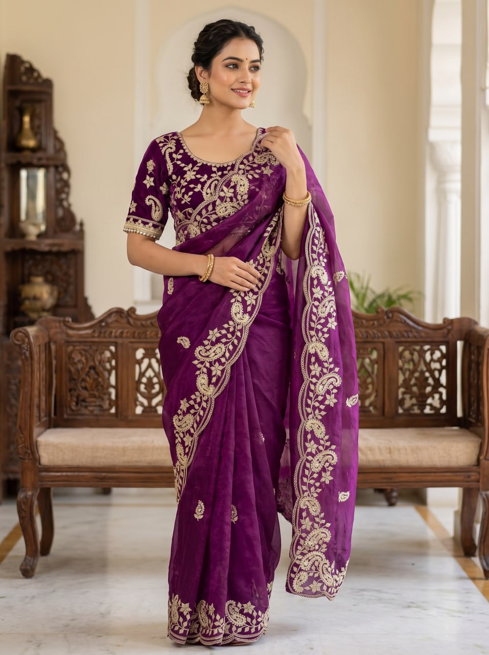 Fendy Sattin With C -pallu 3 mm sequence coding embroidery work saree