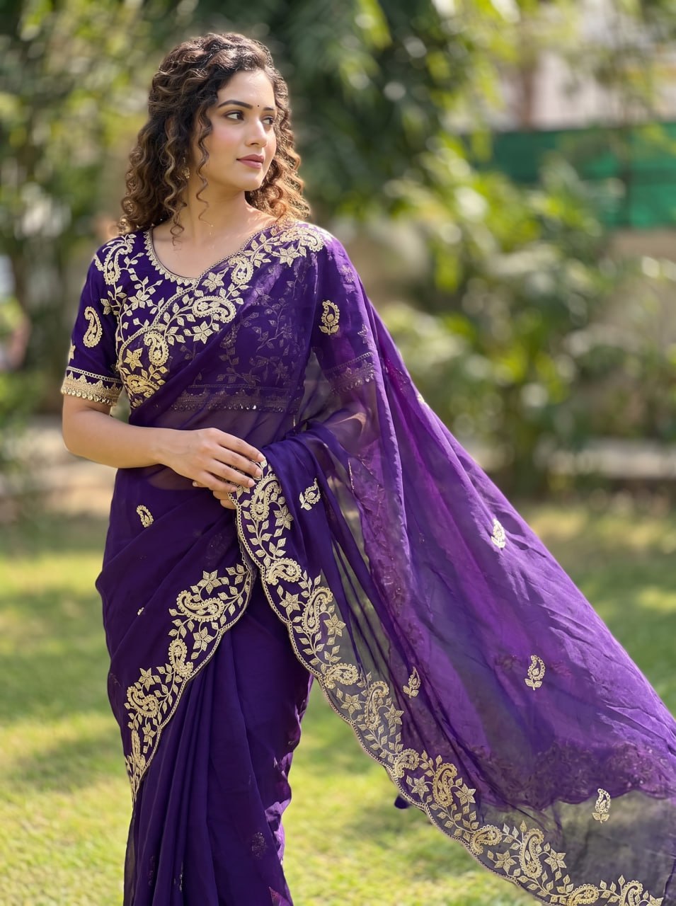 Fendy Sattin With C -pallu 3 mm sequence coding embroidery work saree