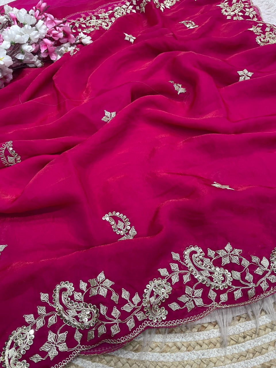 Fendy Sattin With C -pallu 3 mm sequence coding embroidery work saree