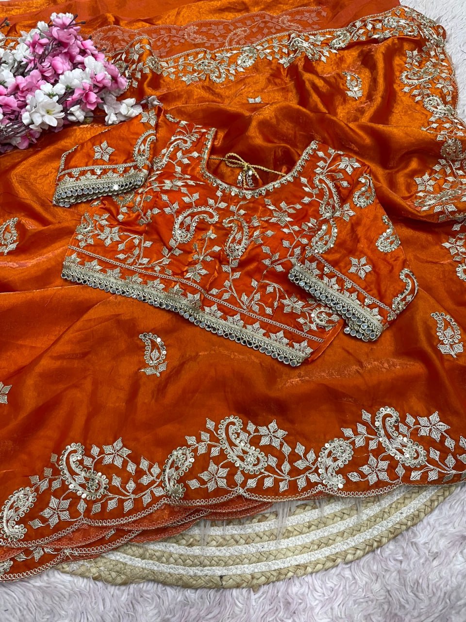 Fendy Sattin With C -pallu 3 mm sequence coding embroidery work saree