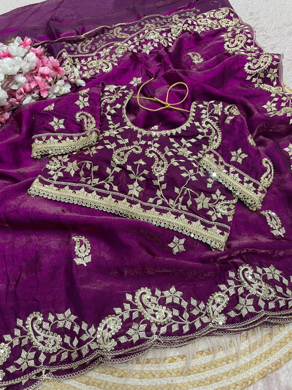 Fendy Sattin With C -pallu 3 mm sequence coding embroidery work saree