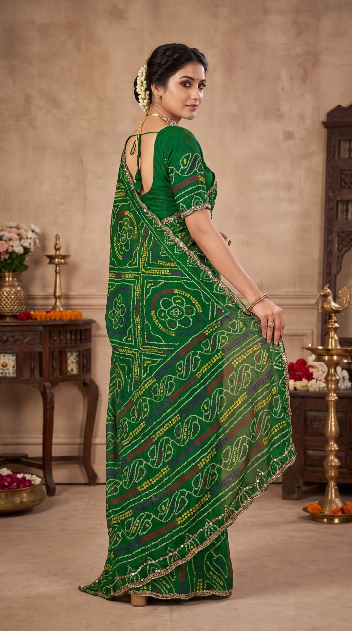 Pure Fox Geogate With Beautiful Bandhani Print Saree
