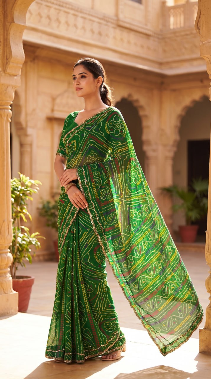 Pure Fox Geogate With Beautiful Bandhani Print Saree