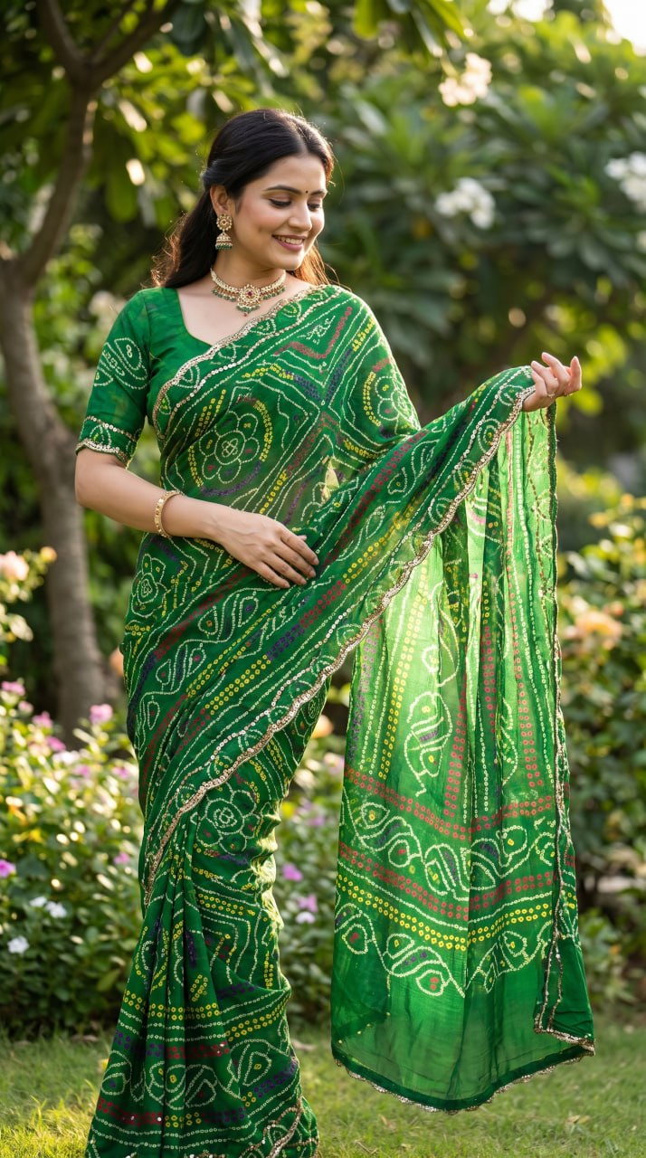 Pure Fox Geogate With Beautiful Bandhani Print Saree