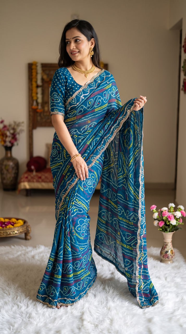 Pure Fox Geogate With Beautiful Bandhani Print Saree
