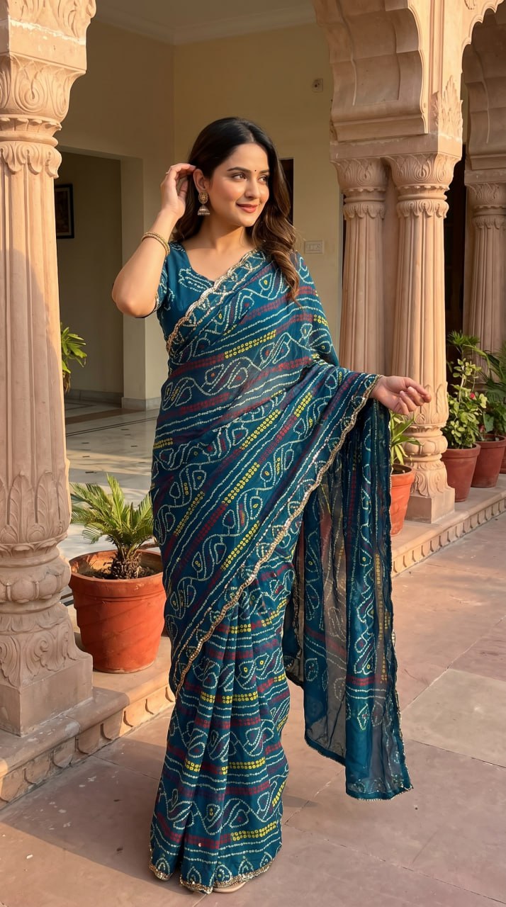 Pure Fox Geogate With Beautiful Bandhani Print Saree