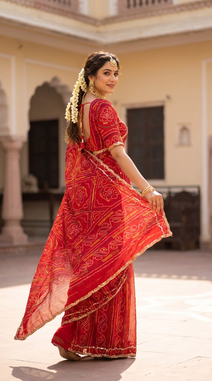 Pure Fox Geogate With Beautiful Bandhani Print Saree