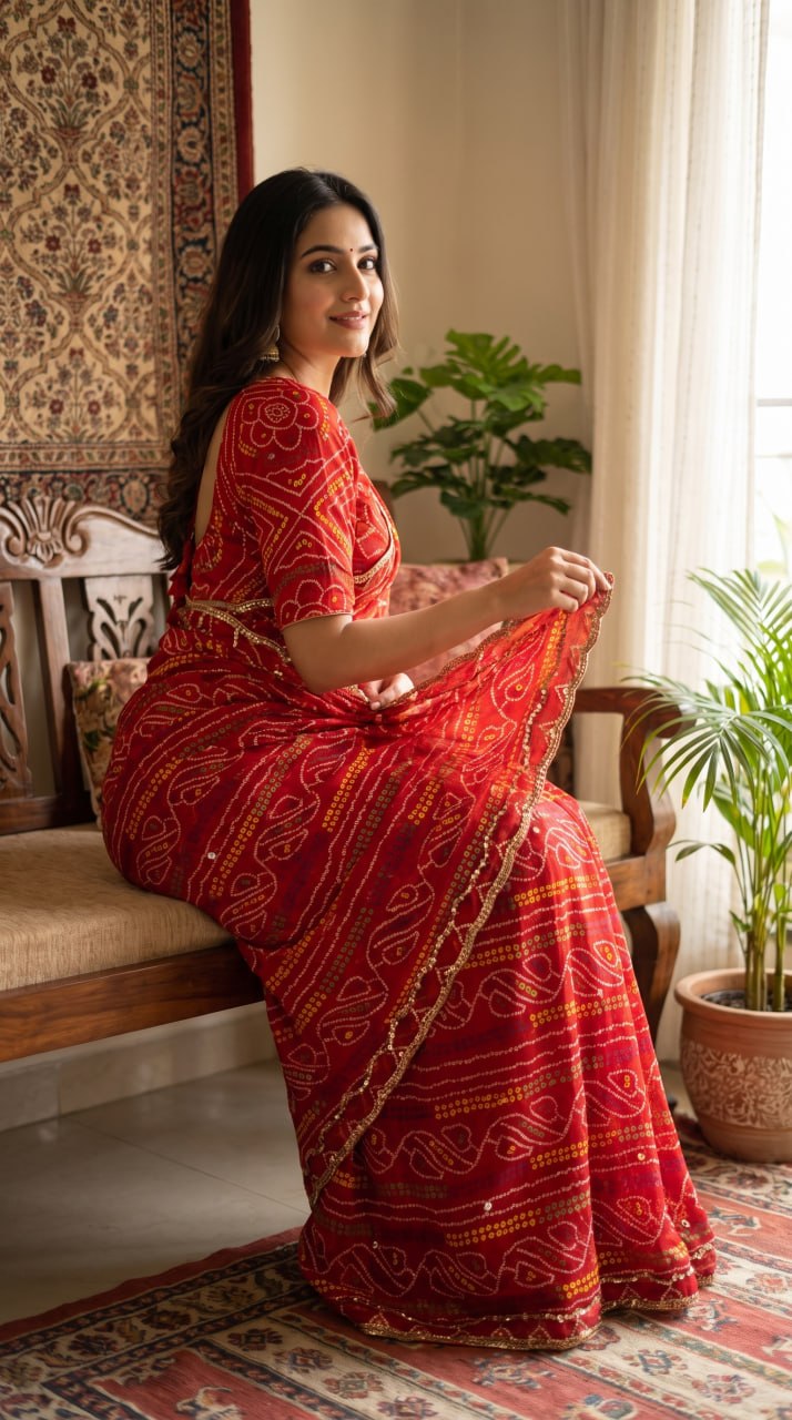 Pure Fox Geogate With Beautiful Bandhani Print Saree