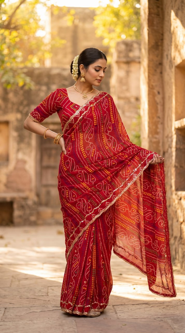Pure Fox Geogate With Beautiful Bandhani Print Saree