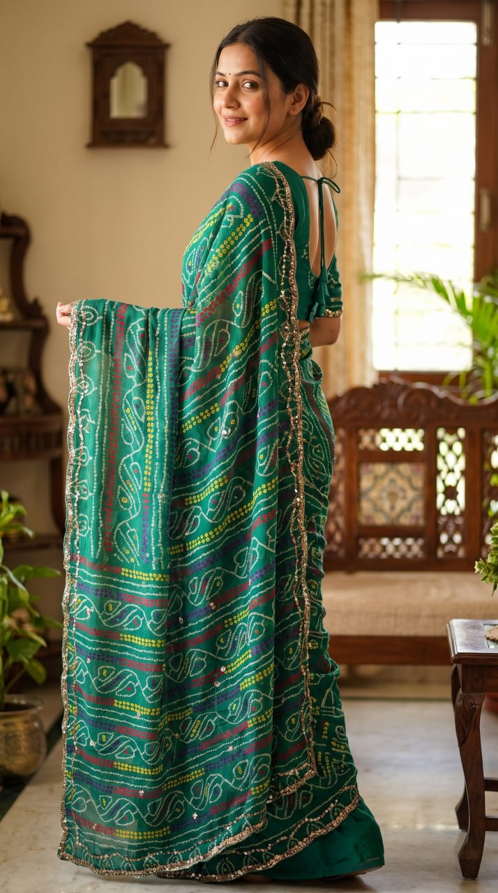Pure Fox Geogate With Beautiful Bandhani Print Saree