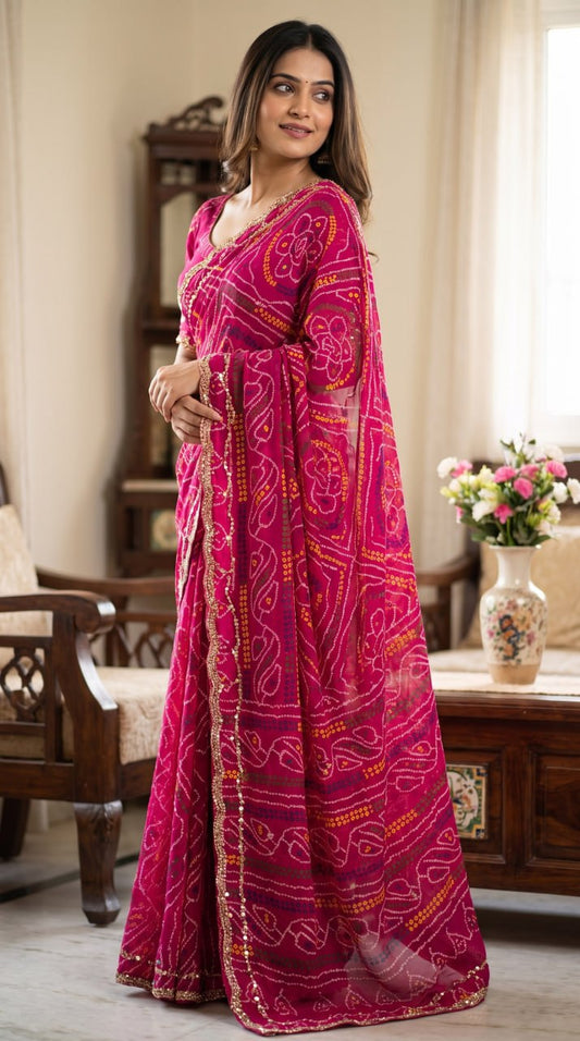 Pure Fox Geogate With Beautiful Bandhani Print Saree